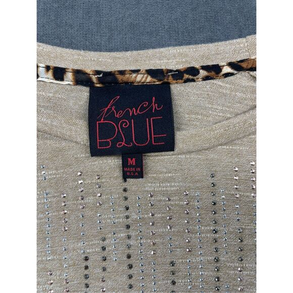 Women’s Long Sleeve Top Leopard Print Back Rhinestone Detail Blouse Size M Beige - Picture 2 of 7